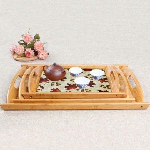 3 bamboo serving trays platters breakfast trays leaves in pakistan 30062786642115 Dukancha