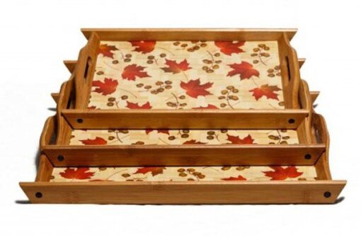 3 bamboo serving trays platters breakfast trays leaves in pakistan 30062846050499 Dukancha