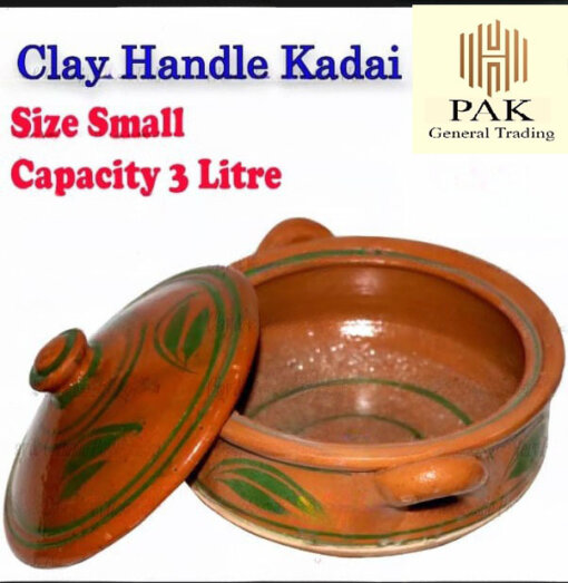 Clay handle kadai 3 logo Dukancha