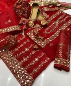 Fancy Mix Update 6 PC Same Maching Dress 👗 🔥 Organza Fully Embroidered 🪡 Shirt Kattan Silk Trouser With Organza For Side lass + Kona Embroidery Duppta 🔥 🥳 🎁 Gifts 🥳🎁 😍 Same Maching khussa 👠 Embroidered Hanging Clutch 👜Or Beautiful bangle 😍